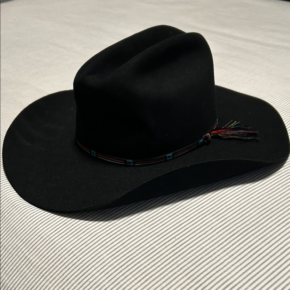 Resistol 4X Beaver Fur Felt Black Cowboy Hat 7 1/4 Long Oval Western